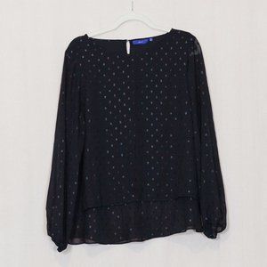 Black mesh glitter dotted long sleeve blouse